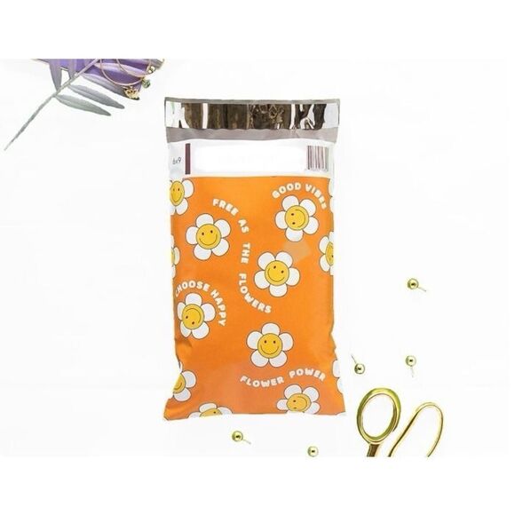 20- 6 x 9 Choose Happy / Daisy Hippie Print Poly Mailers - Picture 3 of 6